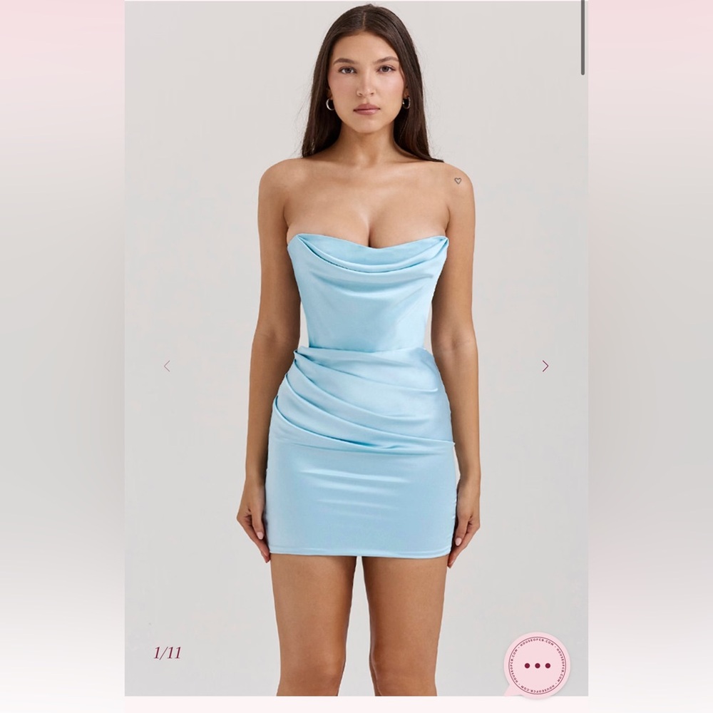 House of cb ODELLE Ocean Blue Strapless Mini Dress in L regular length